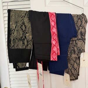 4 New Pairs Fabletica Black, Blue, and Snake Print Leggings
